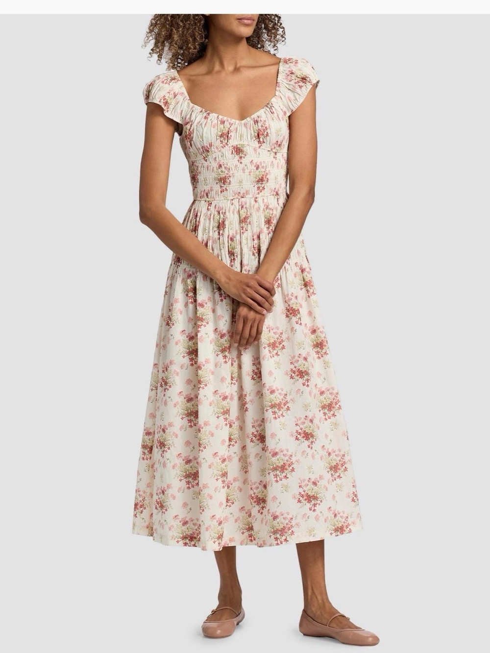 NWT Doen Cream Midi Dress with Pink Floral Print size Small - Picture 3 of 4